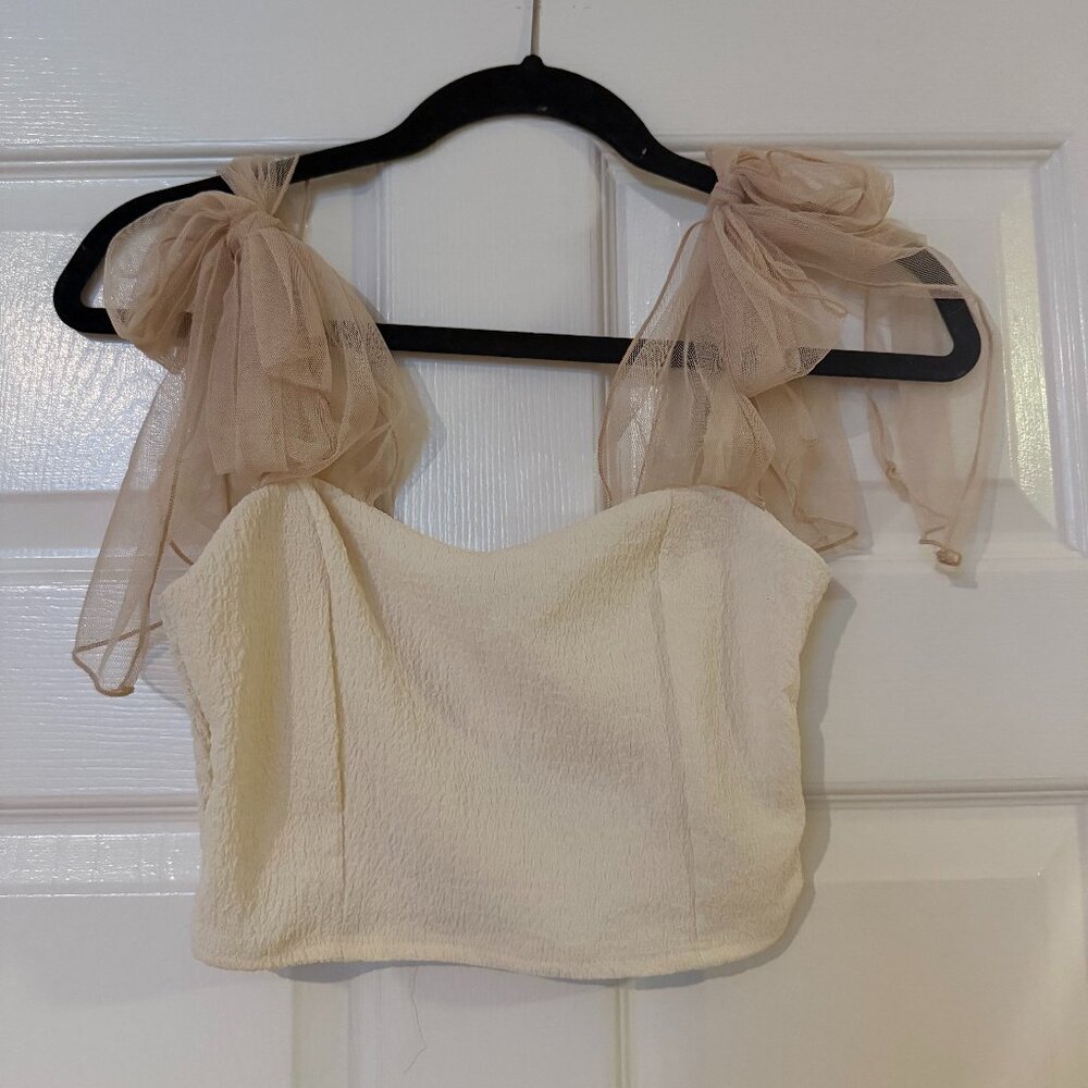 Altar'd State Beige Top with Tie Bow Strap - Size Small